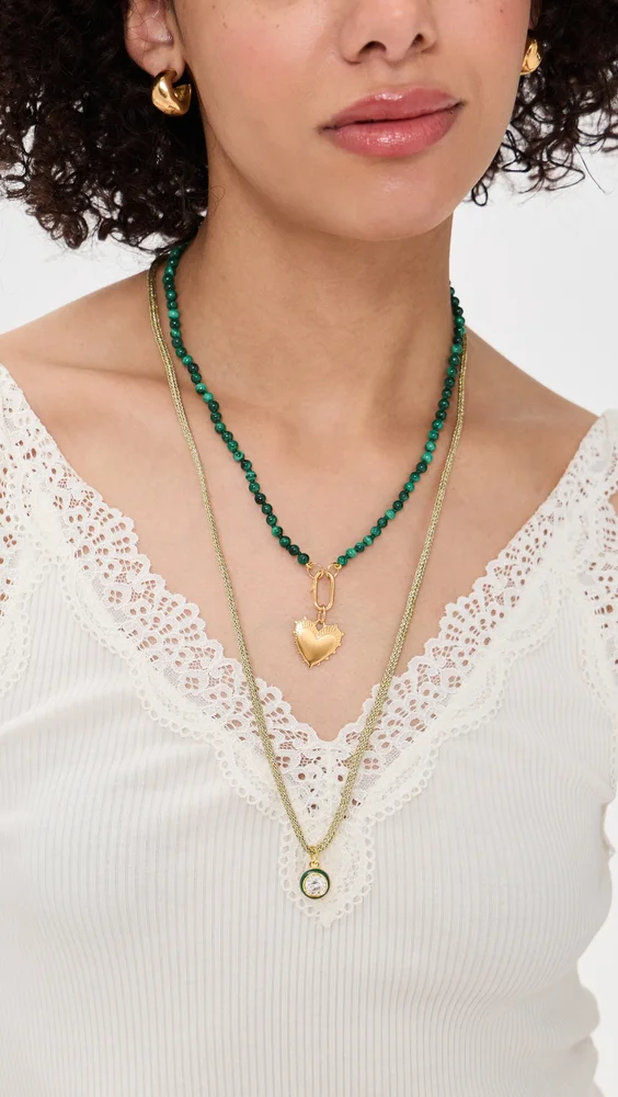 Metallic Necklace with Enamel Bezel Charm