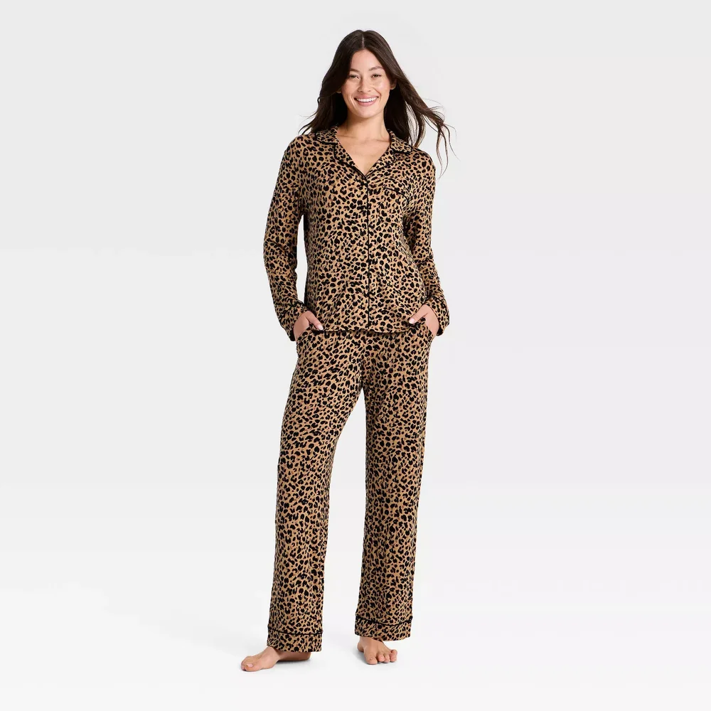 Cloud Knit Modal Long Sleeve Notch Collar Top and Pants Pajama Set