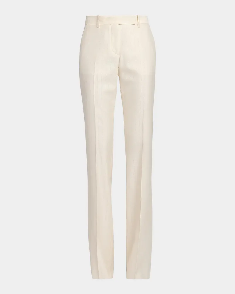 Shadow Striped Wool-Silk Straight-Leg Pants