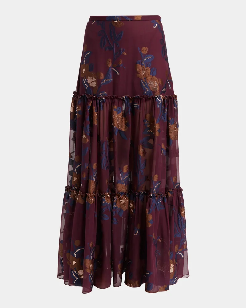 Floral Embroidered Tiered Maxi Skirt