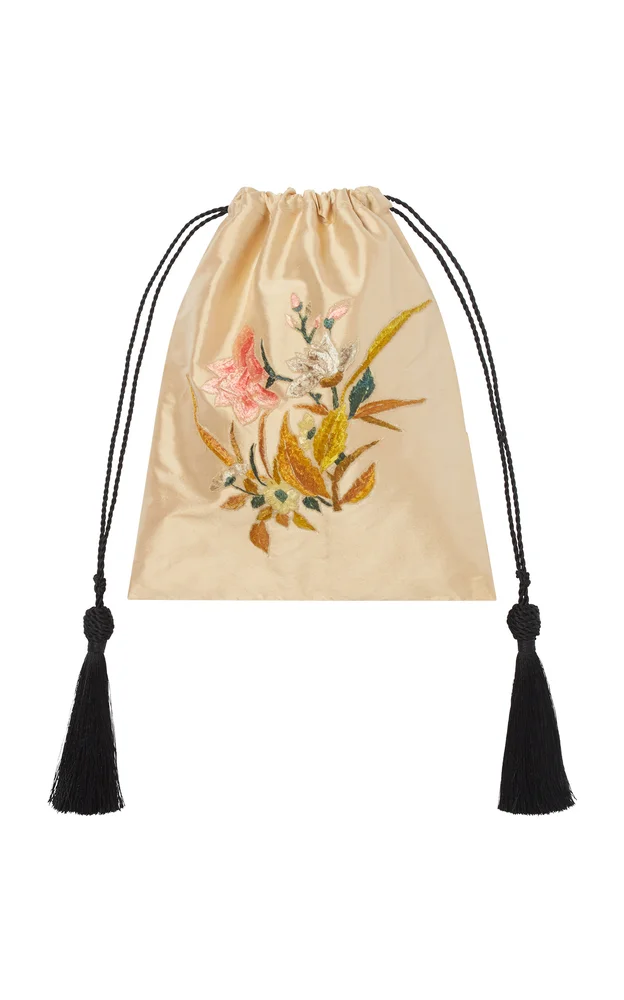 Embroidered Silk Cord Bag