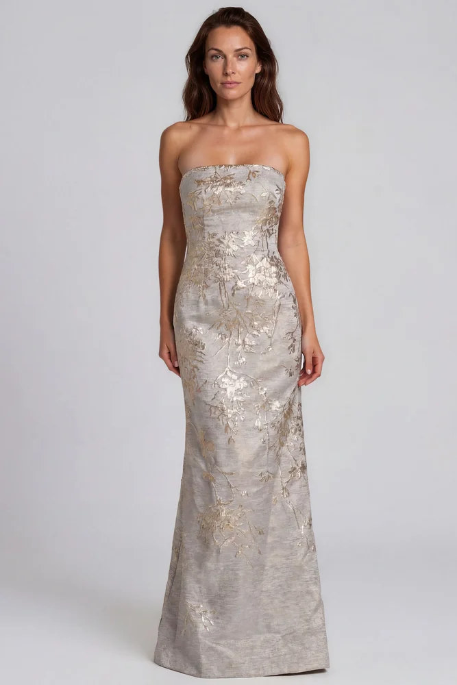 Reneruizcollection Strapless Fit and Flare Brocade Gown
