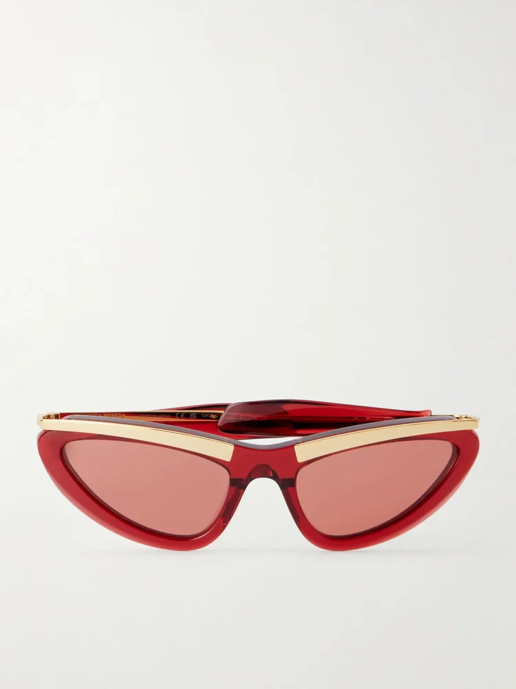 Cat-eye gold-tone and acetate sunglasses