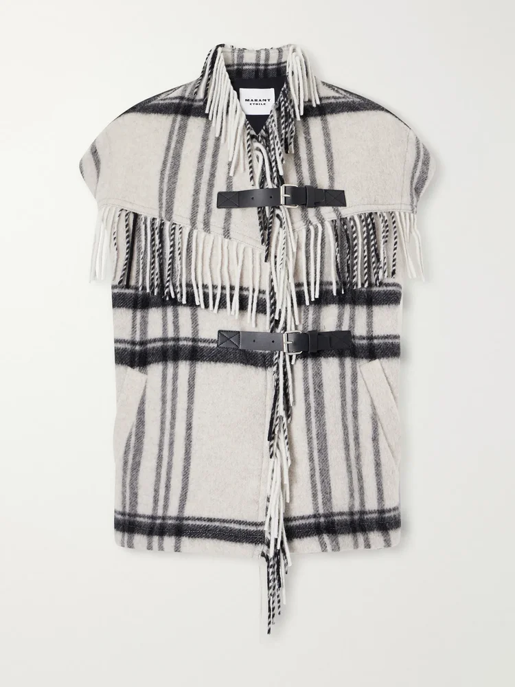 Ginesa fringed checked brushed wool-blend vest