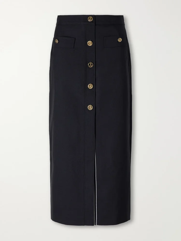 Cotton-blend midi skirt