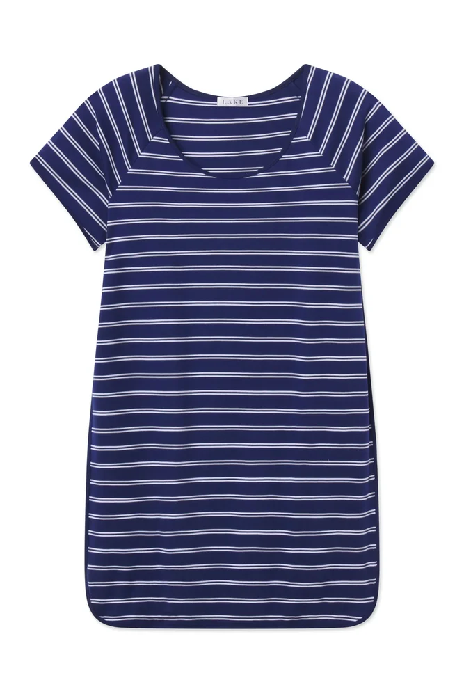 lakepajamas.com Pima Nightgown in Blue Depths Tidal Stripe XS