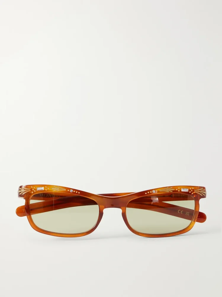 Crystal-embellished square-frame recycled tortoiseshell acetate sunglasses