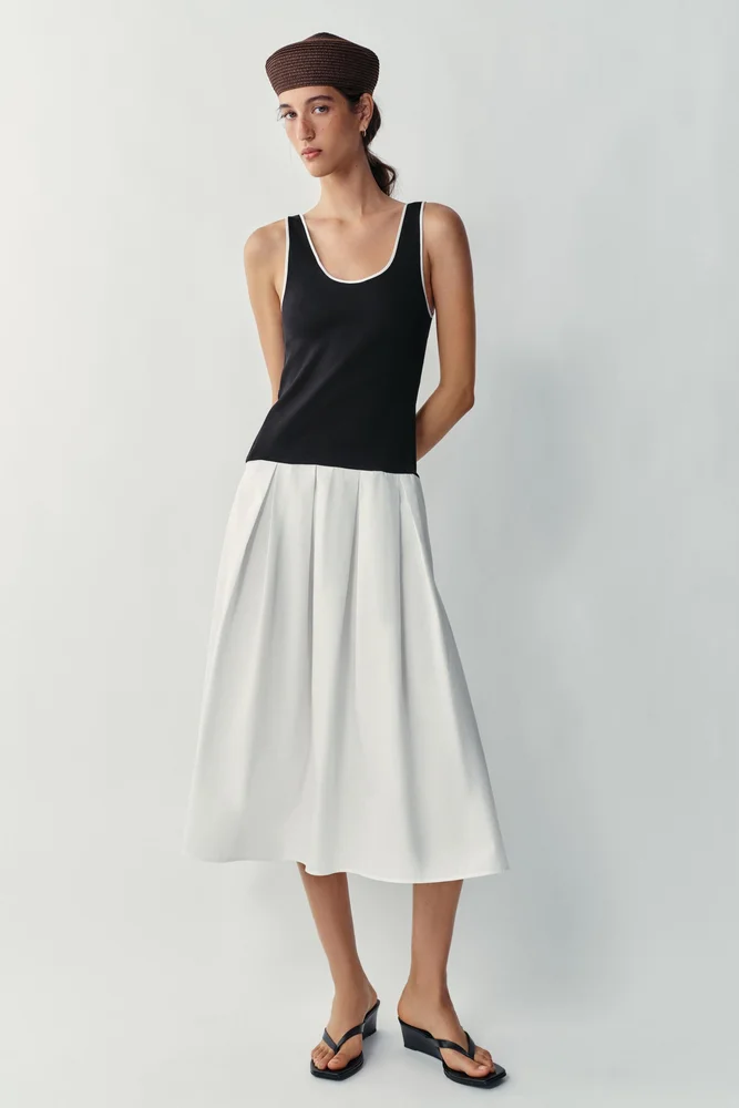POPLIN CONTRAST MIDI DRESS