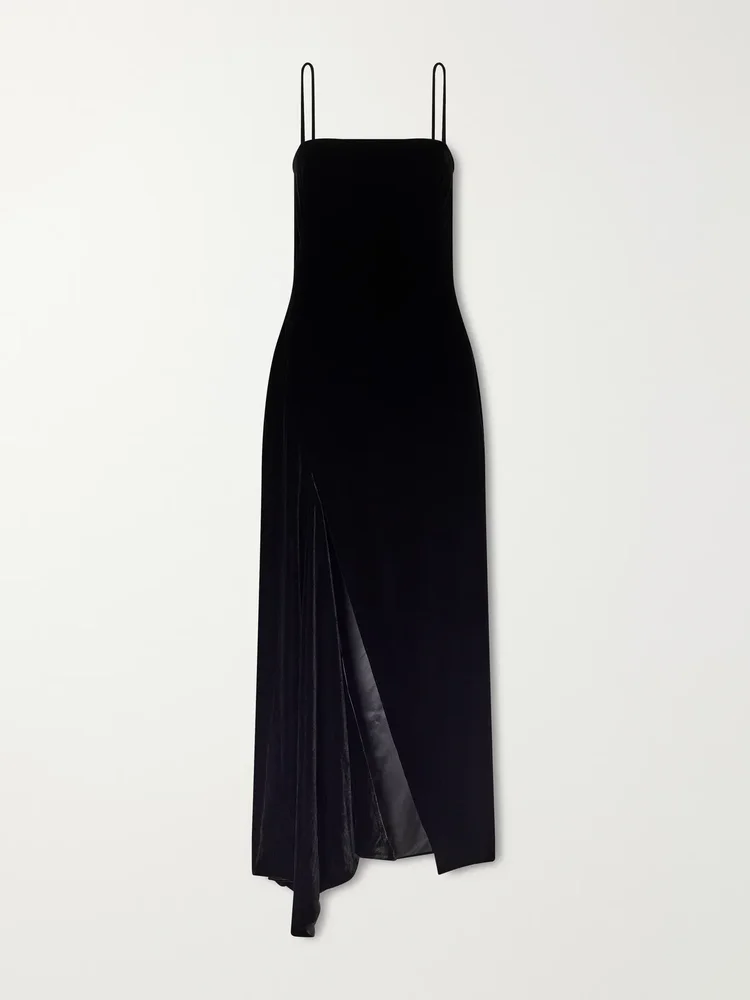 Asymmetric velvet gown