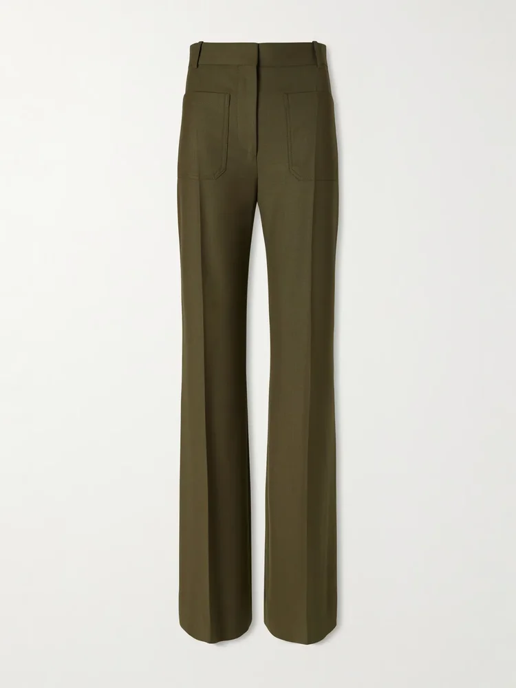 Stretch wool-blend high-waist flared pants