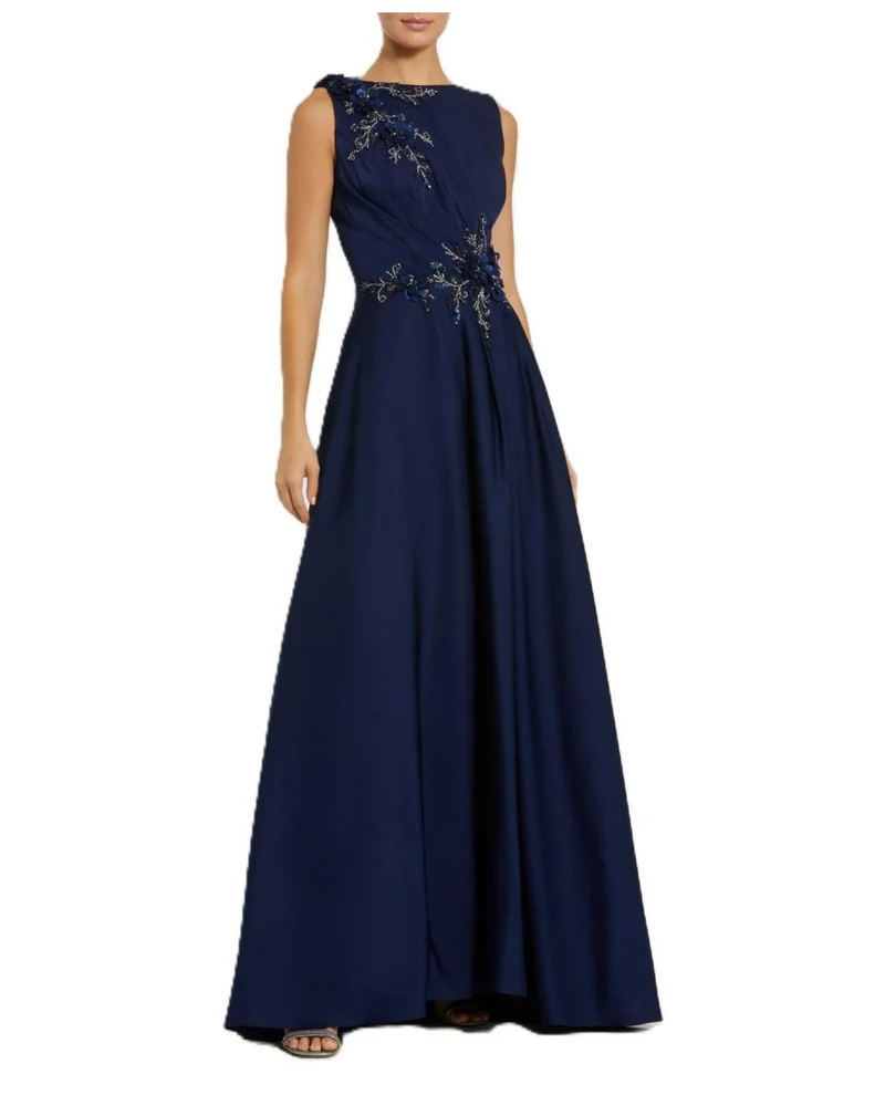 Appliqued Sleeveless A Line Gown