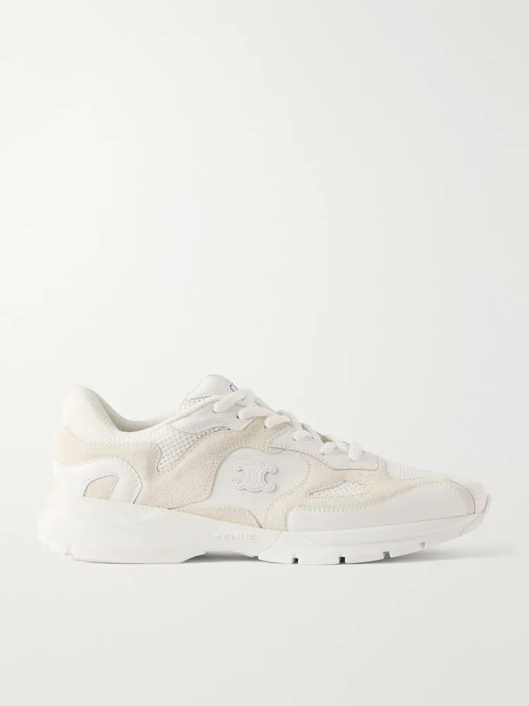 Runner Triomphe-Appliquéd Suede-Trimmed Leather Sneakers
