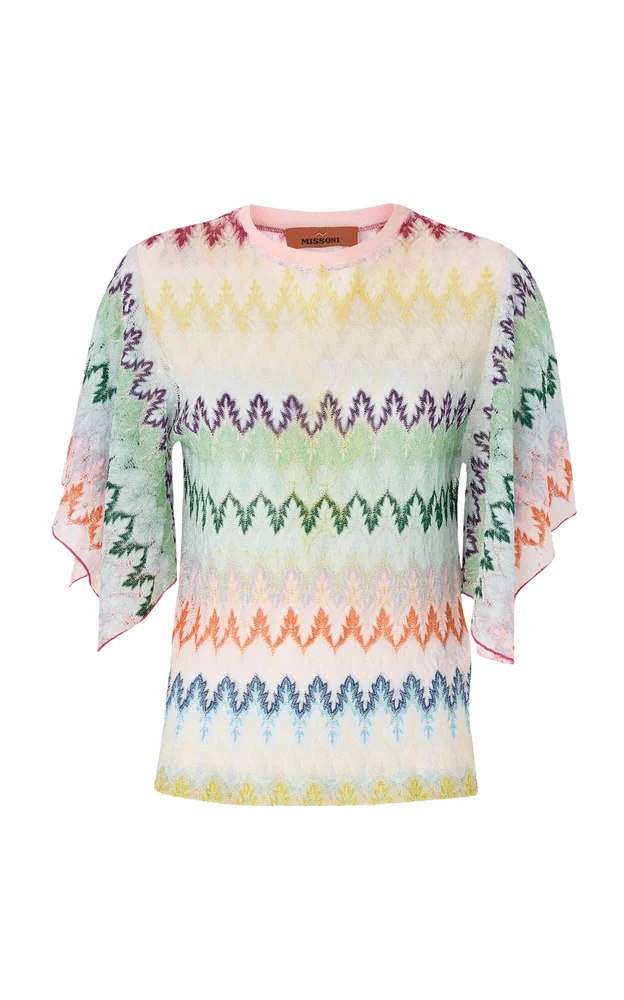 Zig Zag Wide-Sleeve Raschel Top