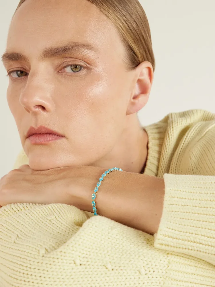 Eternity 14-karat gold, diamond and turquoise bracelet