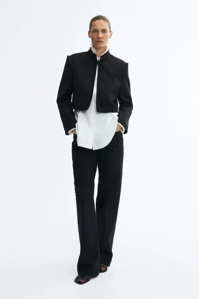 Cropped Braid-Detail Jacket (Black)