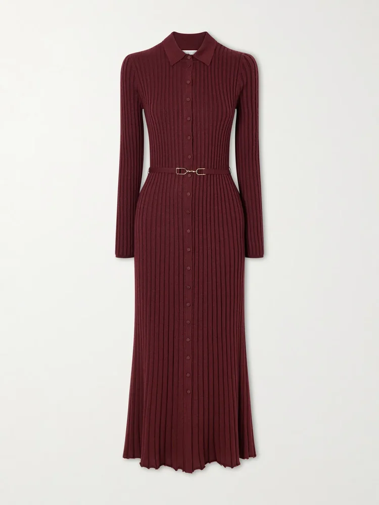 Tenes belted ribbed-knit cashmere and silk-blend midi dress