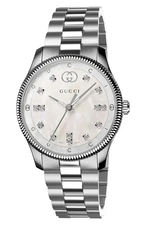 G-Timeless Mother-of-Pearl & Diamond Bracelet Watch, 29mm
