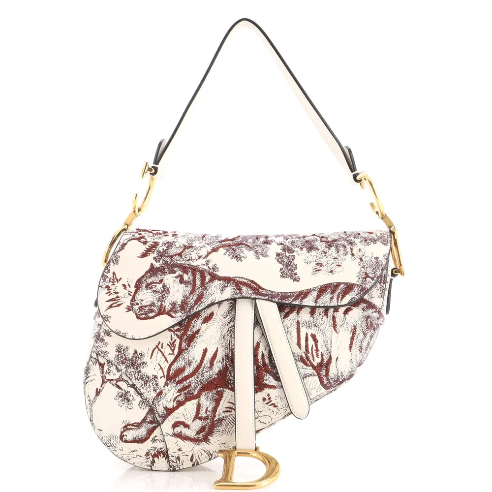 Dior Toile De Jouy Saddle Bag Embroidered Leather Medium, Print