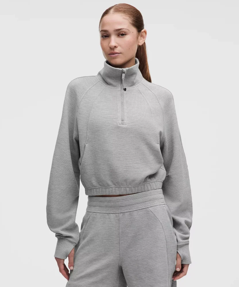 Scuba Cropped Funnel-Neck Half Zip Waffle