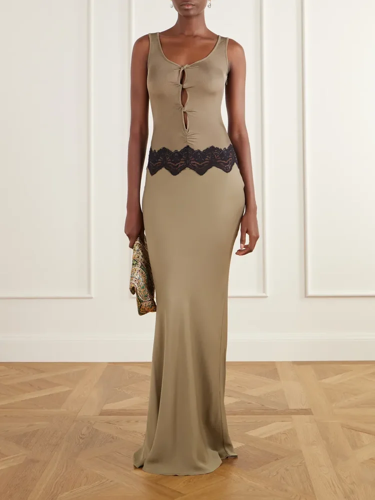 Verner cut-out ribbed lace-trimmed jersey midi dress