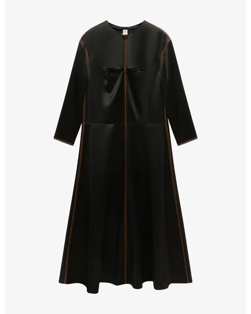 Contrast-Stitch Satin Midi Dress
