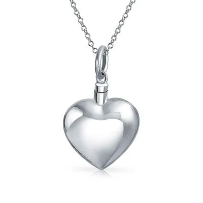 Keepsake Puff Heart Locket Pendant Memorial Jewelry Necklace For Ashes Sterling Silver