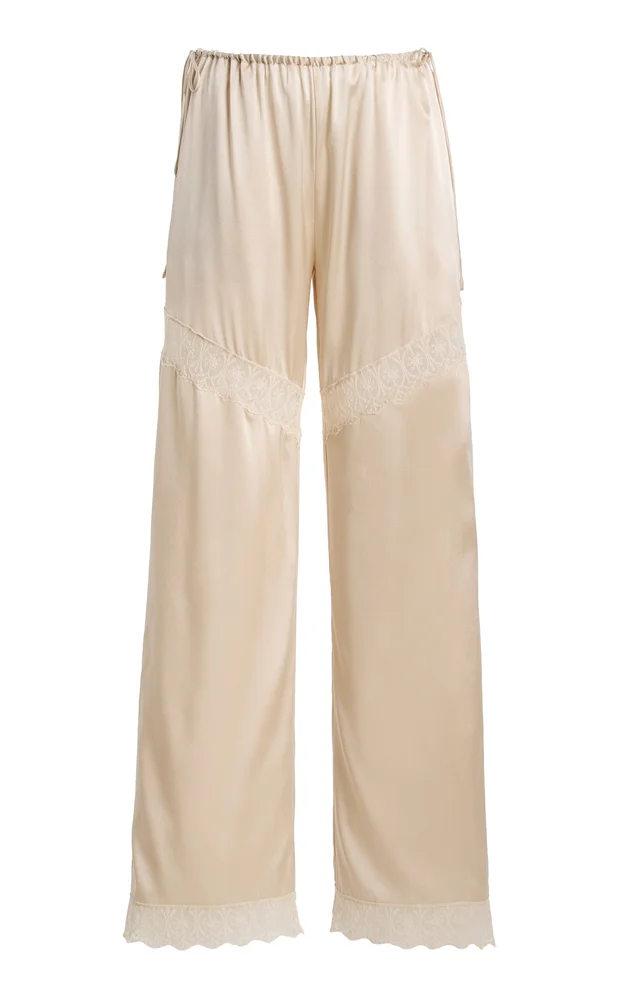 Cata Lace-Trimmed Silk Wide-Leg Pants