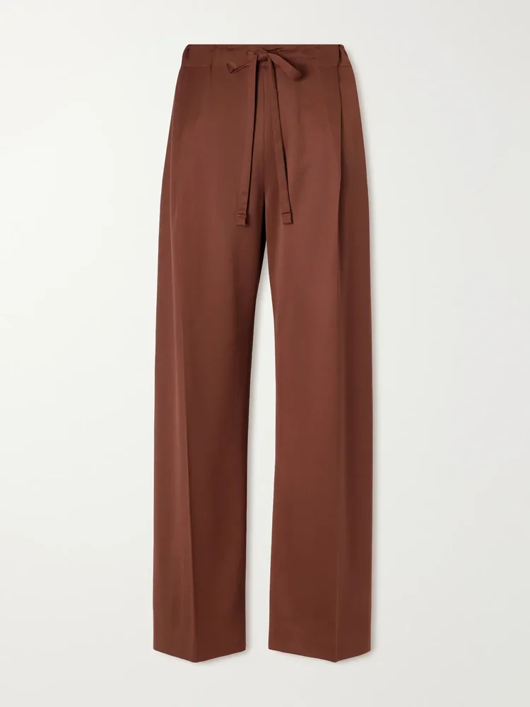 Pleated wool-blend straight-leg pants