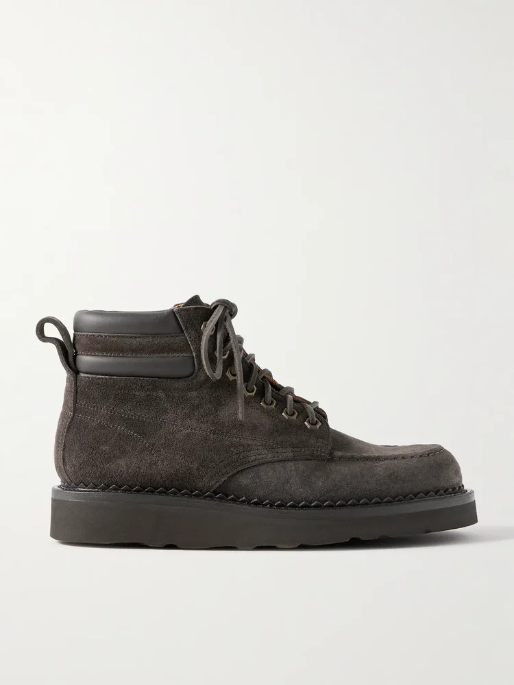 Leather-Trimmed Suede Boots