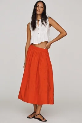 Cotton Pintuck Midi Skirt