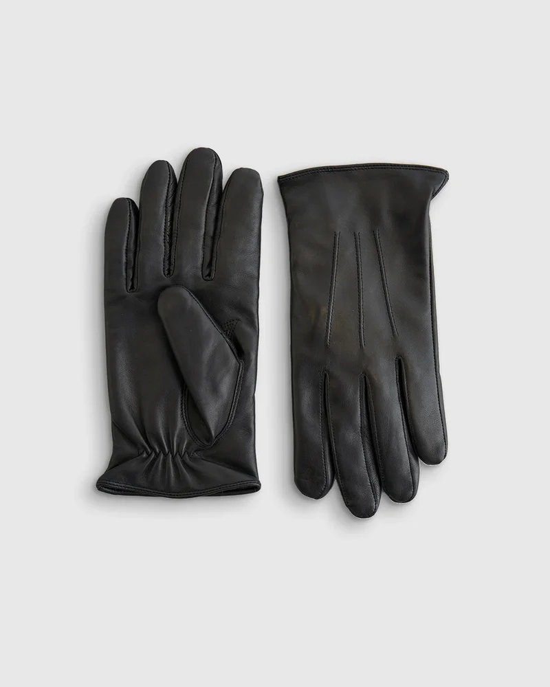 Men's Cashmere Lined Leather Gloves in Black