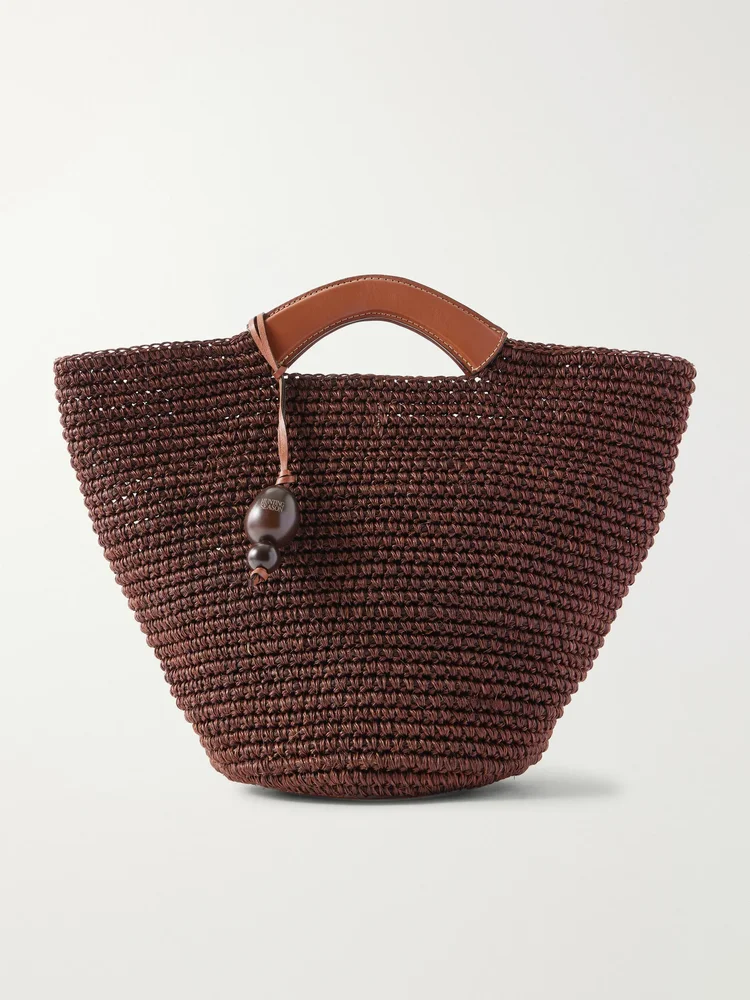 Shopper large leather-trimmed woven raffia tote