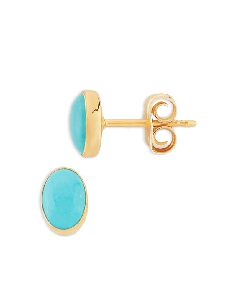 Turquoise Cabochon Oval Stud Earrings in 14K Yellow Gold