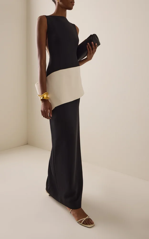 Rick Color-Blocked Crepe Gown