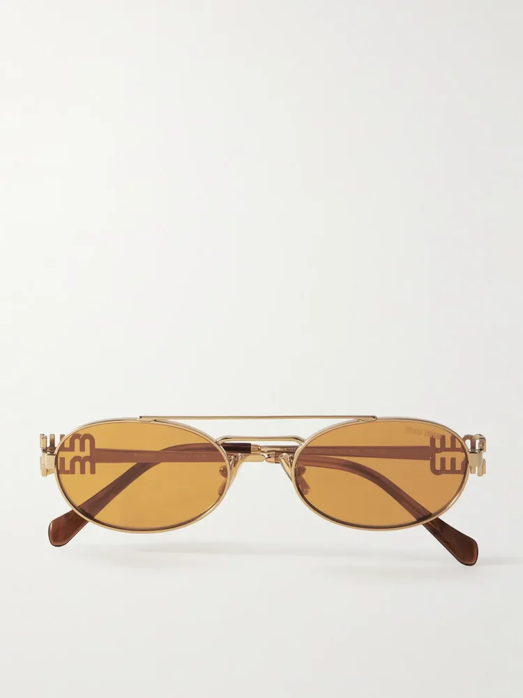 Miu Miu Oval-Frame Gold-Tone Sunglasses