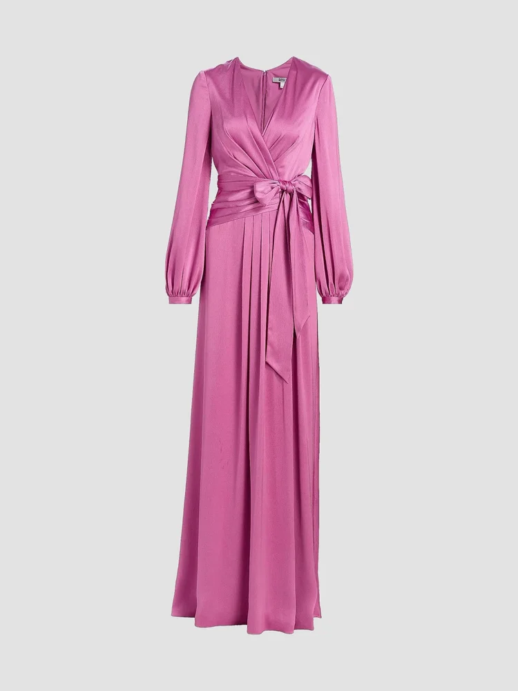 Satin V-Neck Blouson Gown