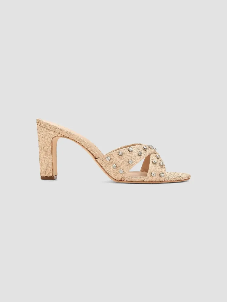 80MM Crystal-Embellished Raffia Block-Heel Sandals