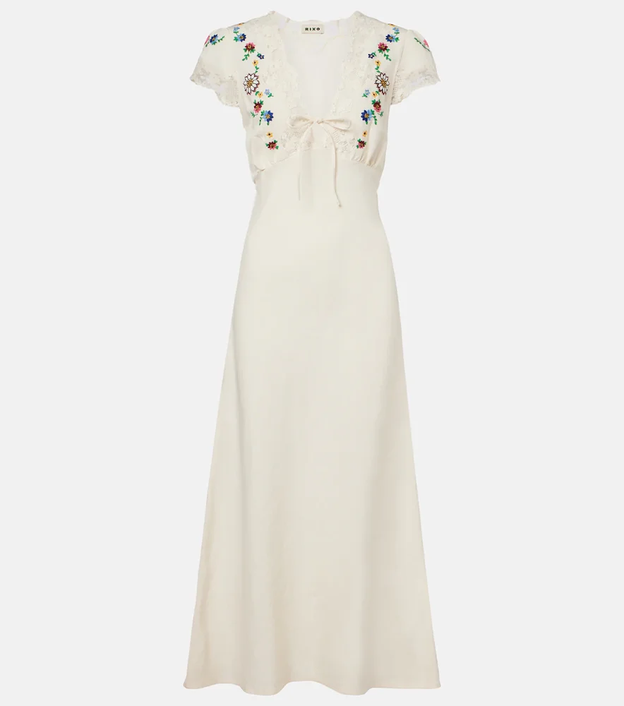 Amari embroidered linen-blend midi dress