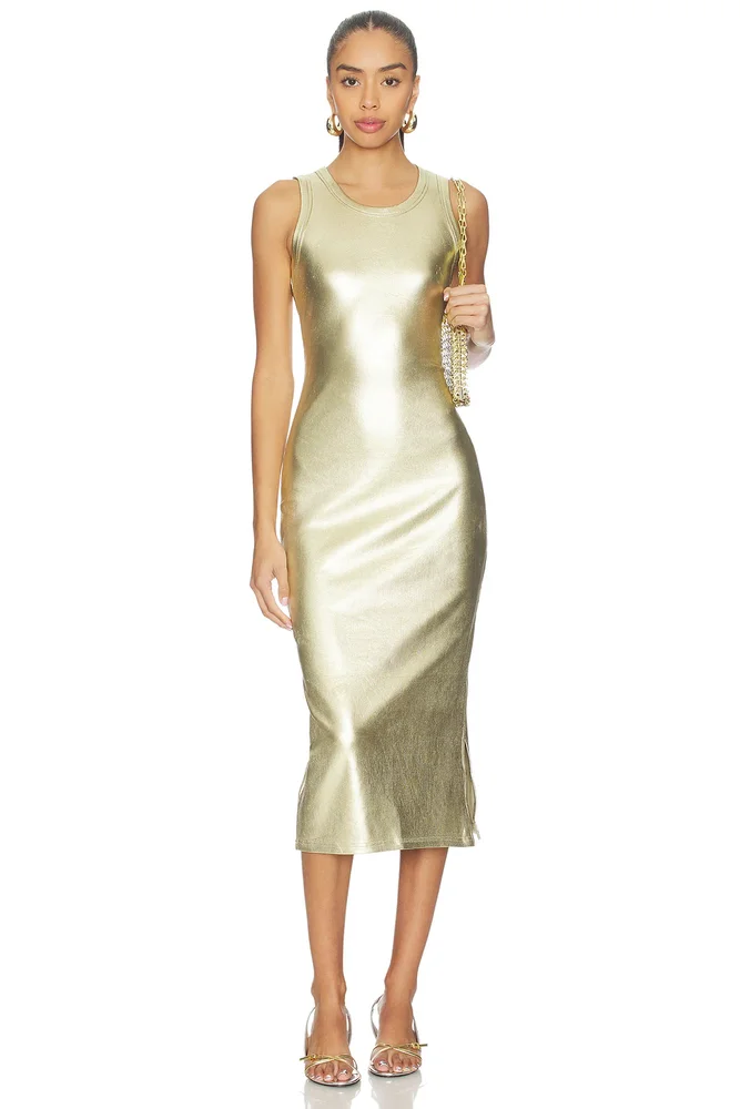 Gold Metallic Ribbed Dress