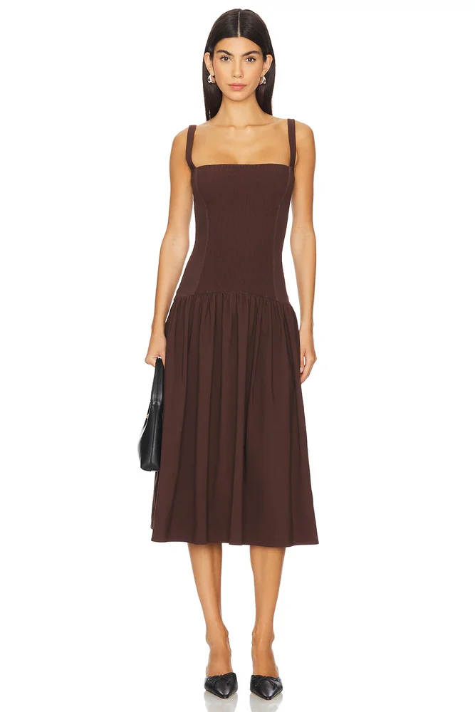 Smocked Drop Waist Midi Dress