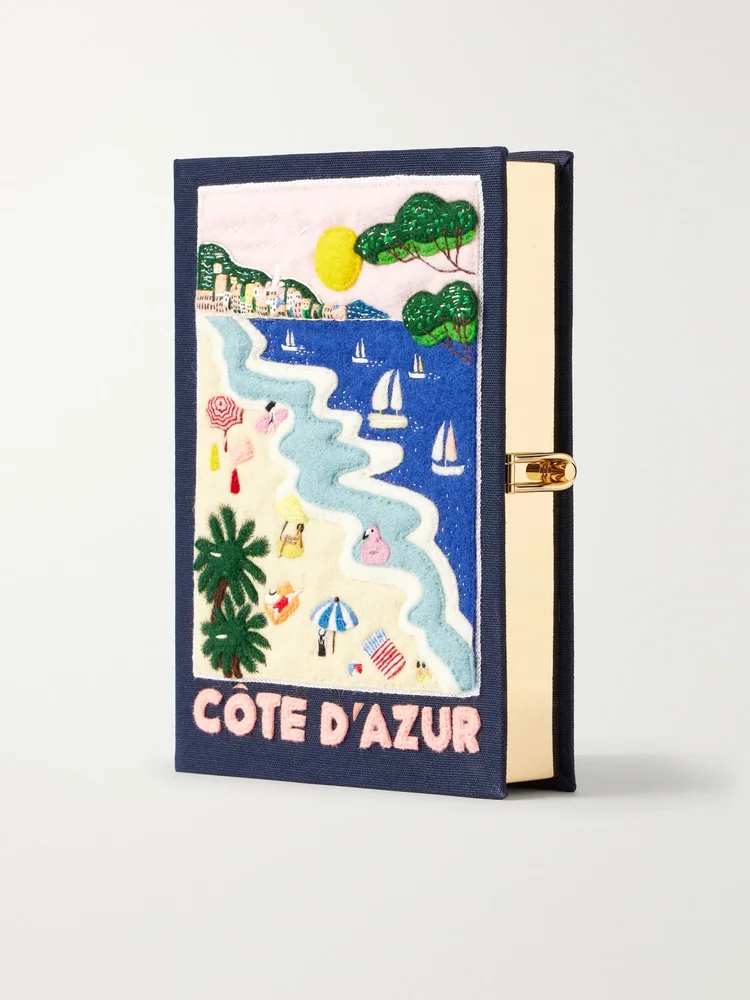 Cote d'Azur embroidered canvas clutch