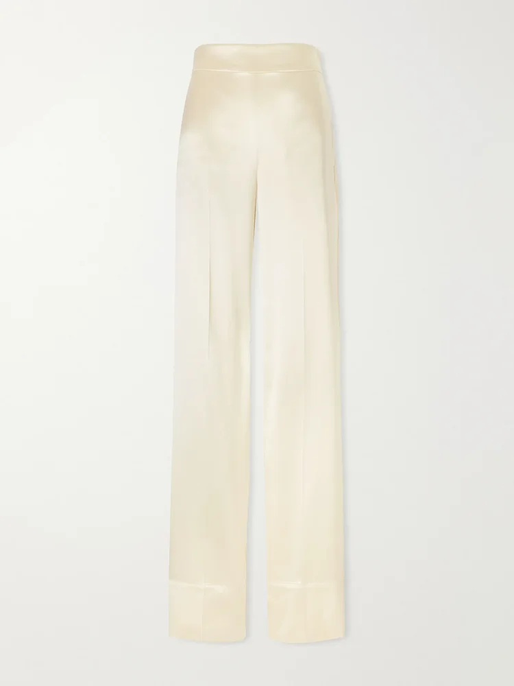 Dijon Silk-Satin Mid-Rise Straight-Leg Pants