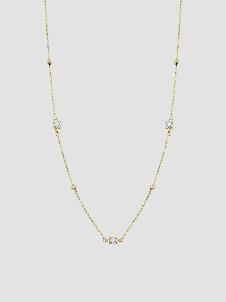 14K Yellow Gold, White Topaz Seeing Sparks Station Necklace