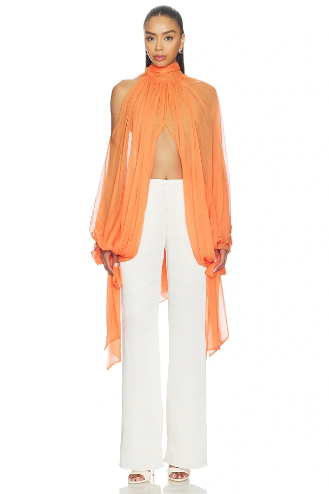 Tie-neck Cropped Cocoon Blouse