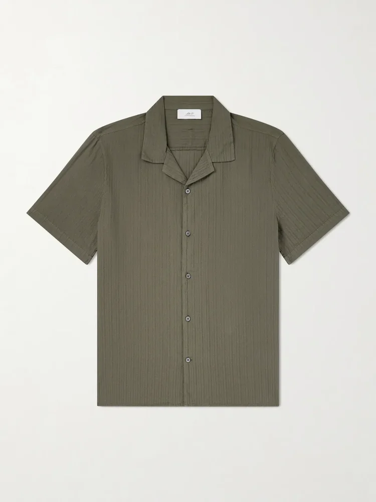 Camp-Collar Embroidered Cotton Shirt