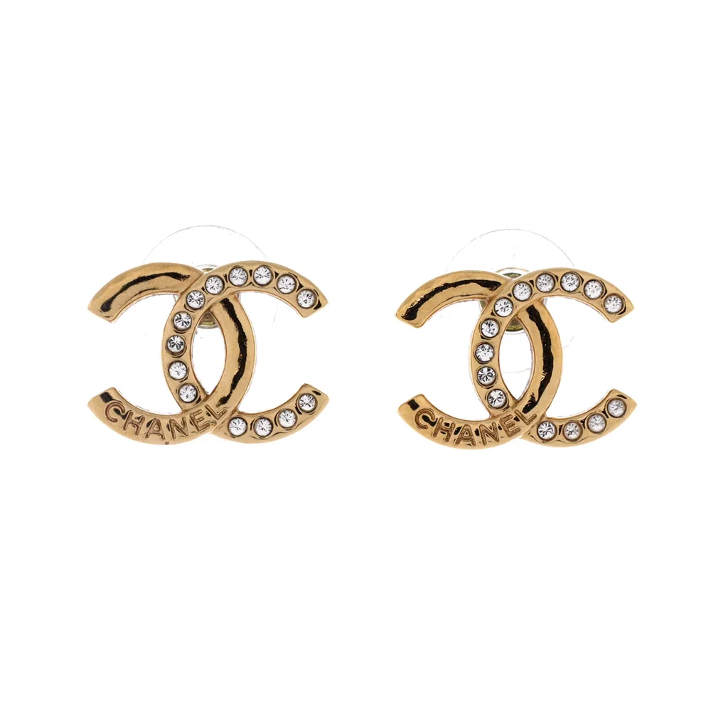Pre-Owned CC Stud Earrings Metal with Crystals in Gold
