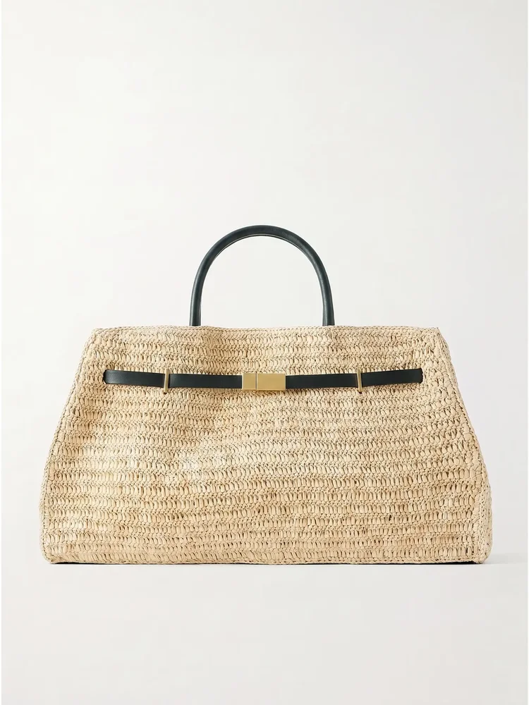 Hudson Leather-Trimmed Raffia Tote
