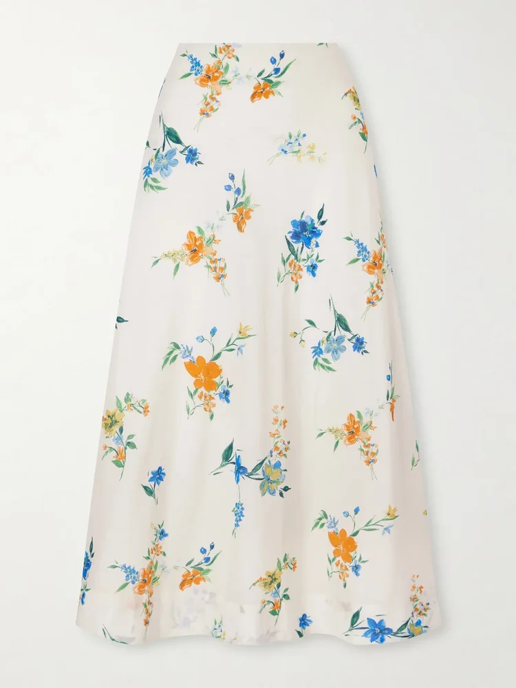 Mila floral-print organic cotton midi skirt