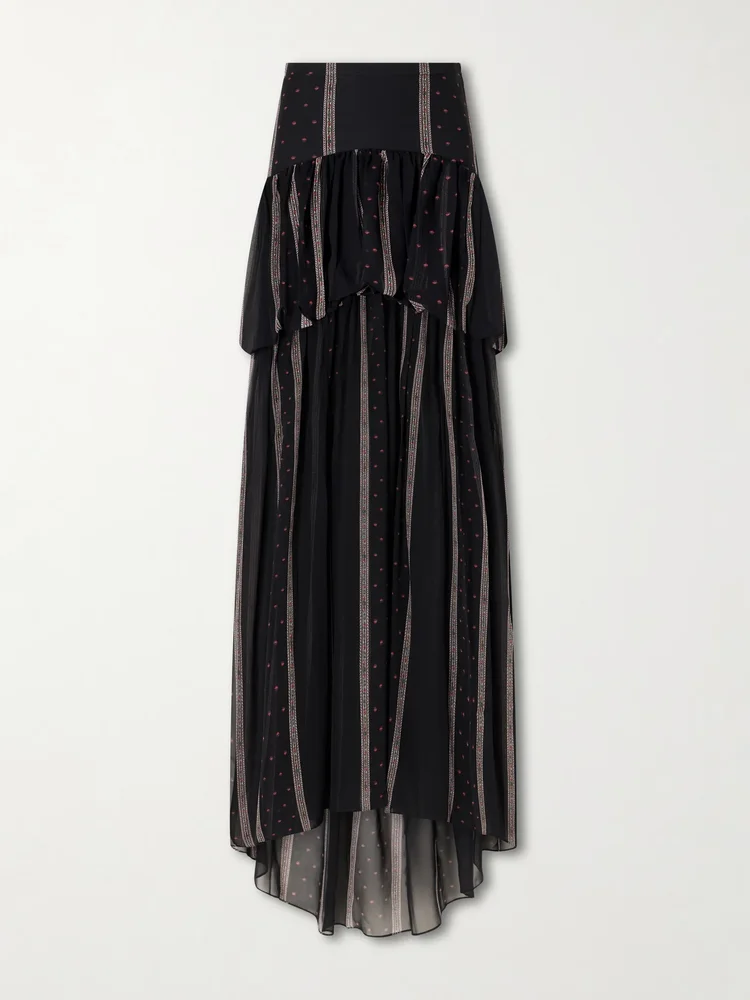 Nina striped peplum silk maxi skirt