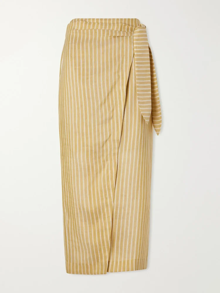 Linen and silk-blend midi skirt